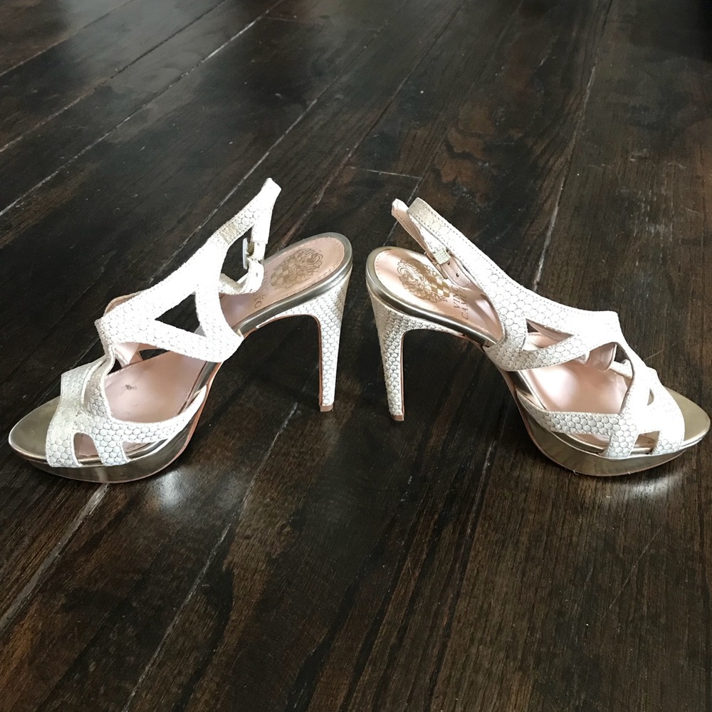 Vince Camuto gold platform heels